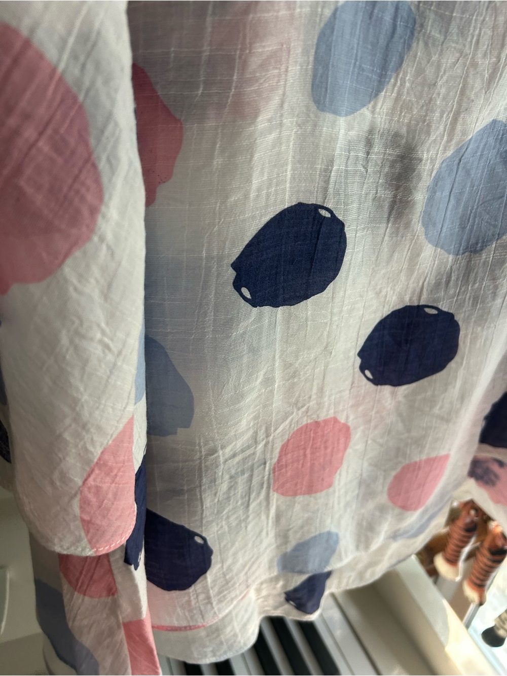 Red Coral Womens Small White Pink Blue Polka Dot Layered Blouse Boho Artsy Top - Picture 7 of 16